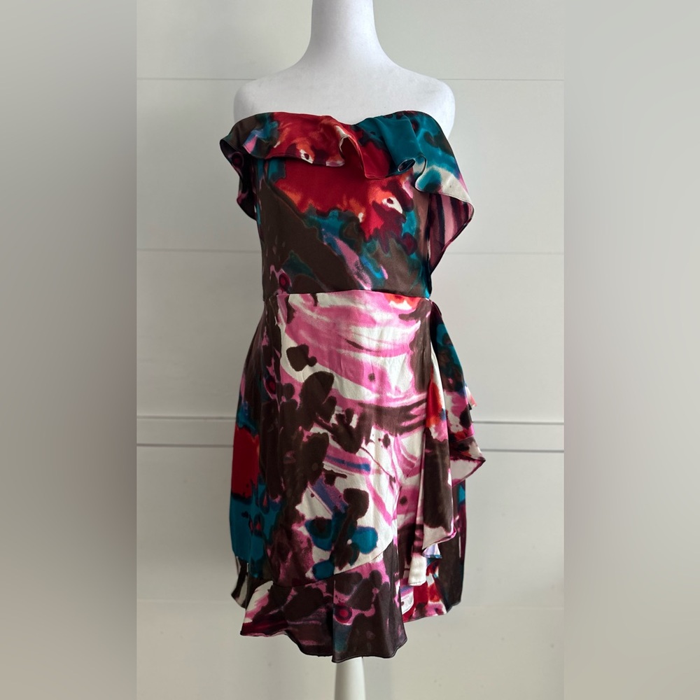 Express Asymmetrical Ruffle Sleeveless Dress with Sweetheart Corset Bust
